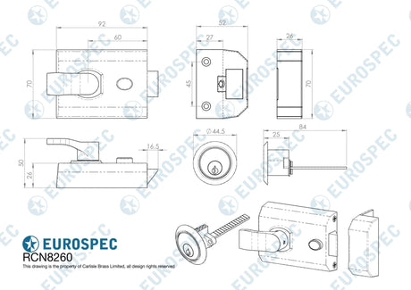 Eurospec Locks & Latches Antique Brass / 60mm Eurospec - Contract Rim Cylinder Nightlatch Complete 60mm - Antique Brass