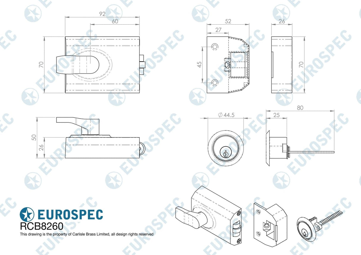 Eurospec Locks & Latches Antique Brass / 60mm / Rollerbolt Eurospec - Contract Rim Cylinder Rollerbolt Rim Cylinder Rollerbolt 60mm - Antique Brass