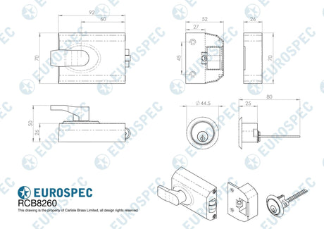 Eurospec Locks & Latches Antique Brass / 60mm / Rollerbolt Eurospec - Contract Rim Cylinder Rollerbolt Rim Cylinder Rollerbolt 60mm - Antique Brass
