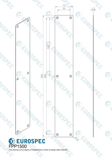 Eurospec Door Furniture Antique Brass / Finger Plates / 500 x 75mm Eurospec - Finger Plate Plain 500 x 75mm - Antique Brass