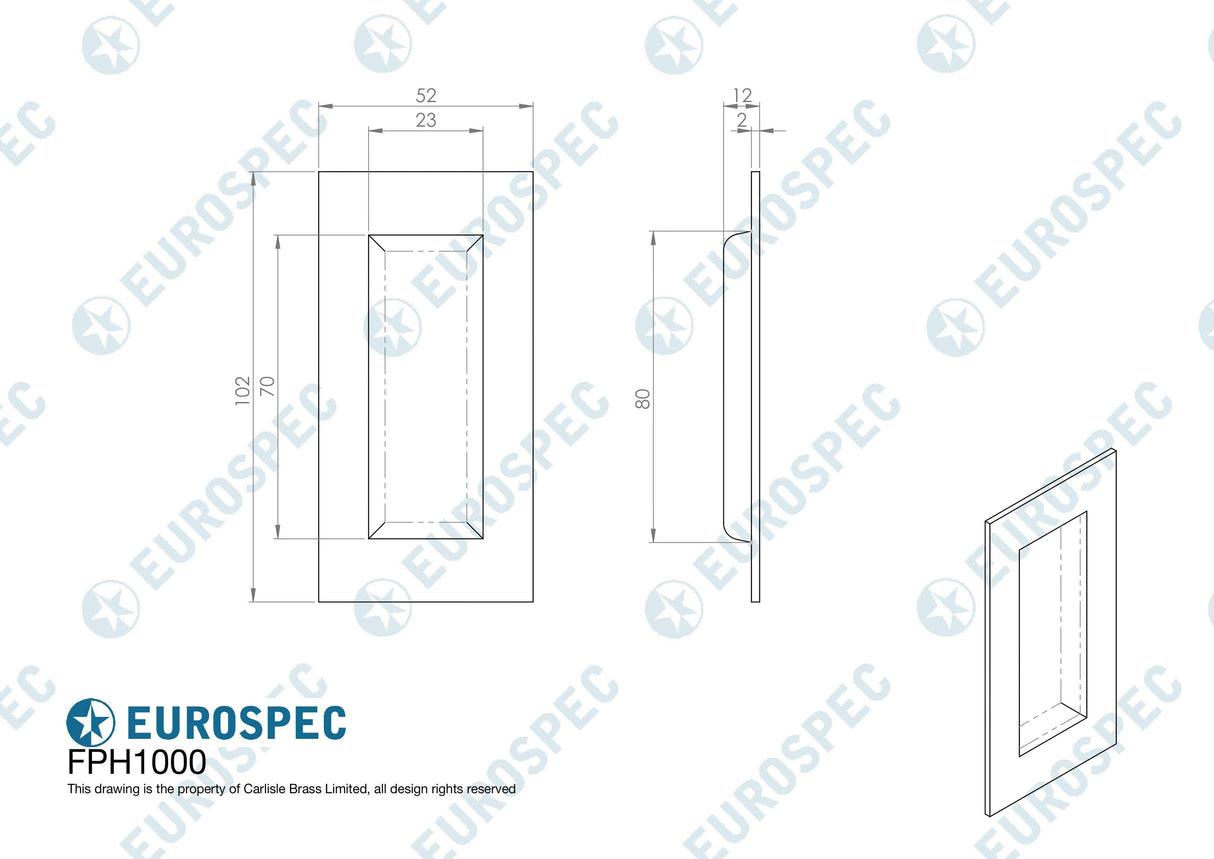 Eurospec Door Furniture Antique Brass / Flush Handle / Rectangular Eurospec - Flush Pull - Antique Brass