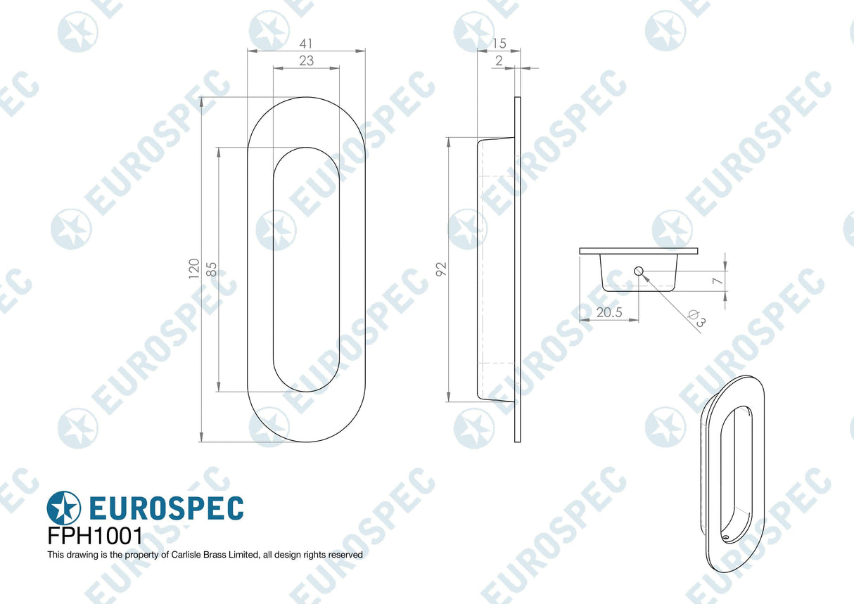 Eurospec Door Furniture Antique Brass / Flush Handle / Radius Eurospec - Radius Flush Pull - Antique Brass