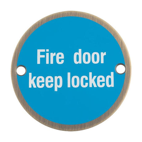 Eurospec Door Furniture Antique Brass / Signs Eurospec - Signage Fire Door - Keep Locked - Antique Brass