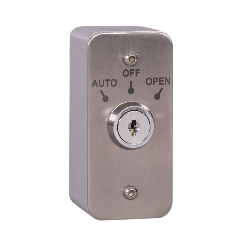 High quality image of the Zoo Hardware - Architrave Stainless Steel Auto/On/Off Latching Key Switch with Aluminium Extrusion | Sku. ext-ap-ks-3 | available to order from Trade Door Handles in Kendal.