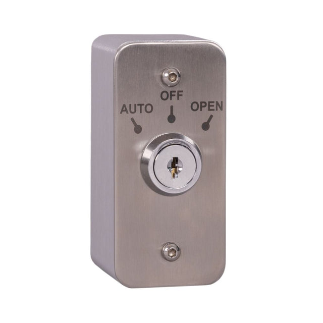 High quality image of the Zoo Hardware - Architrave Stainless Steel Auto/On/Off Latching Key Switch with Aluminium Extrusion | Sku. ext-ap-ks-3 | available to order from Trade Door Handles in Kendal.
