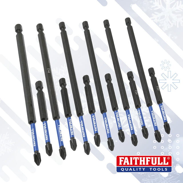 Faithfull 12 Piece Impact Screwdriver Bit Set - 75mm & 150mm Long Bits