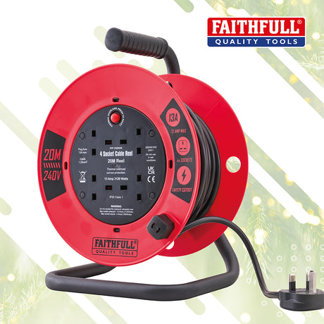 Faithfull 20m Open Cable Reel 240V 13A - 4 Socket