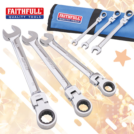Faithfull 6 Piece Flexi Ratchet Combination Spanner Set with Tool Roll 8-19mm