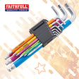 Faithfull 9 Piece Colour Coded Ball End Hex Key Set - Metric 1.5-10mm