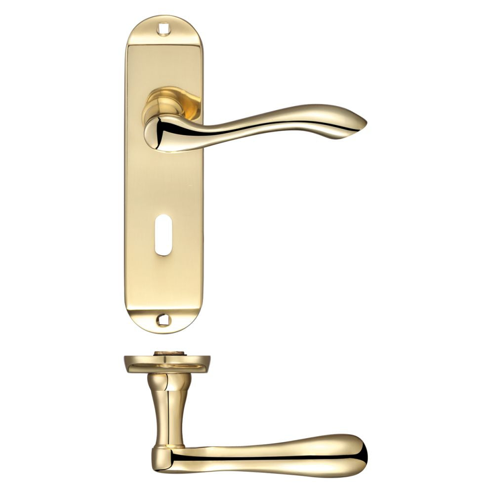 High quality image of the Fulton & Bray - Arundel Lever Lock (57mm c/c) Furniture - Short Plate 175 x 42mm - Polished Brass | Sku. fb021 | available to order from Trade Door Handles.