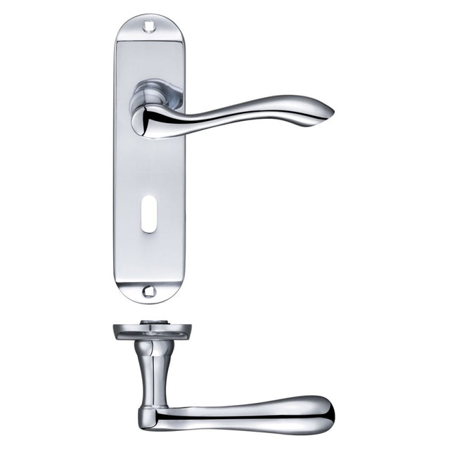 High quality image of the Fulton & Bray - Arundel Lever Lock (57mm c/c) Furniture - Short Plate 175 x 42mm - Polished Chrome | Sku. fb021cp | available to order from Trade Door Handles.