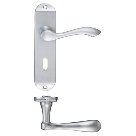 High quality image of the Fulton & Bray - Arundel Lever Lock (57mm c/c) Furniture - Short Plate 175 x 42mm - Satin Chrome | Sku. fb021sc | available to order from Trade Door Handles.
