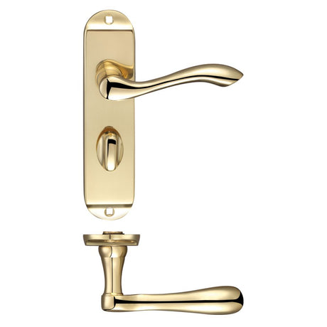 High quality image of the Fulton & Bray - Arundel Lever Bathroom (57mm c/c) Furniture - Short Plate 175 x 42mm - Polished Brass | Sku. fb023 | available to order from Trade Door Handles.