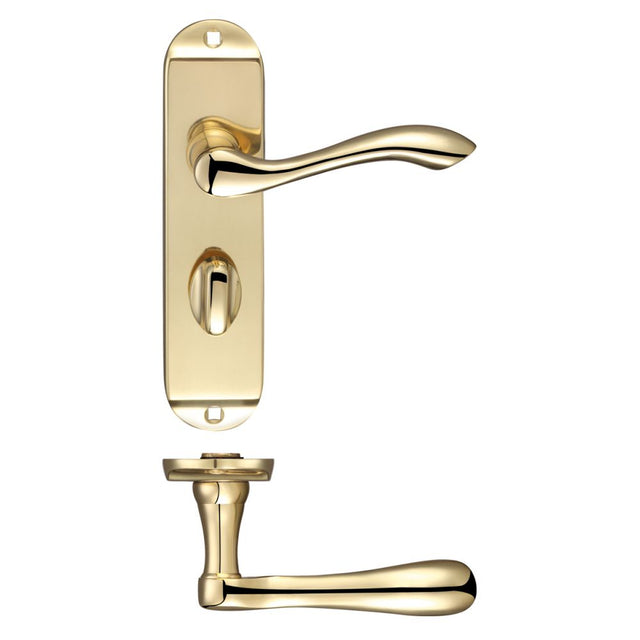 High quality image of the Fulton & Bray - Arundel Lever Bathroom (57mm c/c) Furniture - Short Plate 175 x 42mm - Polished Brass | Sku. fb023 | available to order from Trade Door Handles.