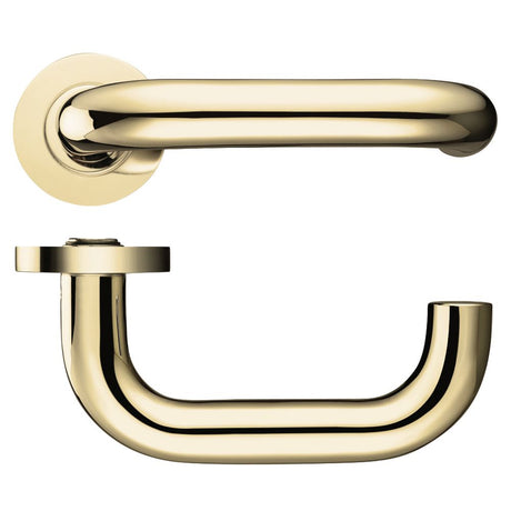 High quality image of the Fulton & Bray - 19mm Return to Door Lever on Round Rose - Polished Brass | Sku. fb030 | available to order from Trade Door Handles.