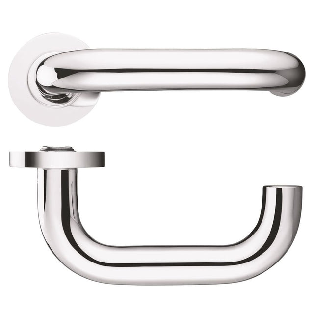 High quality image of the Fulton & Bray - 19mm Return to Door Lever on Round Rose - Polished Chrome | Sku. fb030cp | available to order from Trade Door Handles.