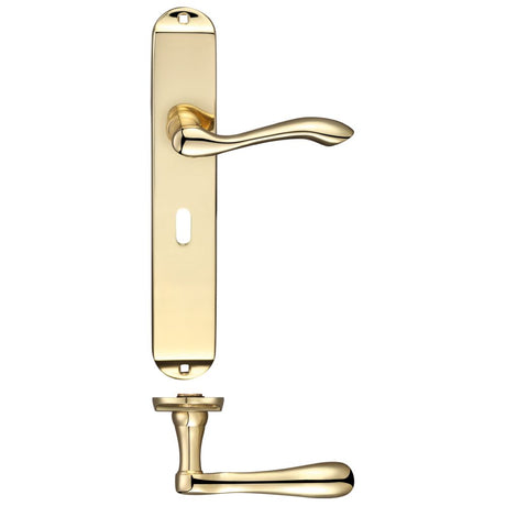 High quality image of the Fulton & Bray - Arundel Lever Lock (57mm c/c) Furniture - Long Plate 245 x 42mm - Polished Brass | Sku. fb031 | available to order from Trade Door Handles.