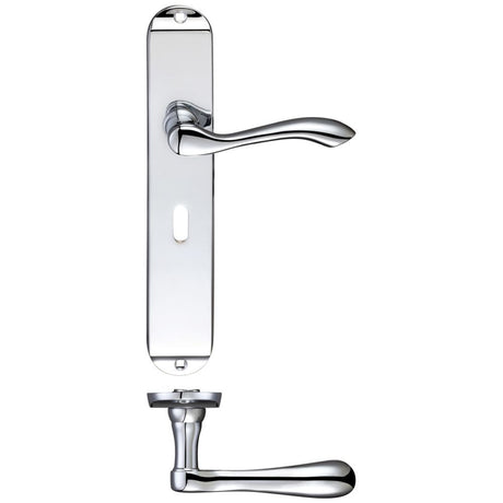 High quality image of the Fulton & Bray - Arundel Lever Lock (57mm c/c) Furniture - Long Plate 245 x 42mm - Polished Chrome | Sku. fb031cp | available to order from Trade Door Handles.