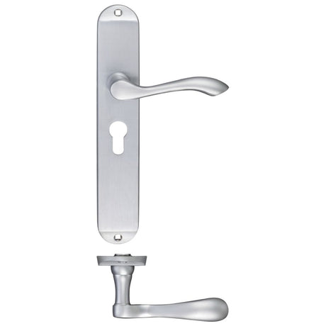 High quality image of the Fulton & Bray - Arundel Lever Euro Lock (47.5mm c/c) Furniture - Long Plate 245 x 42mm - Satin Chrome | Sku. fb031epsc | available to order from Trade Door Handles.