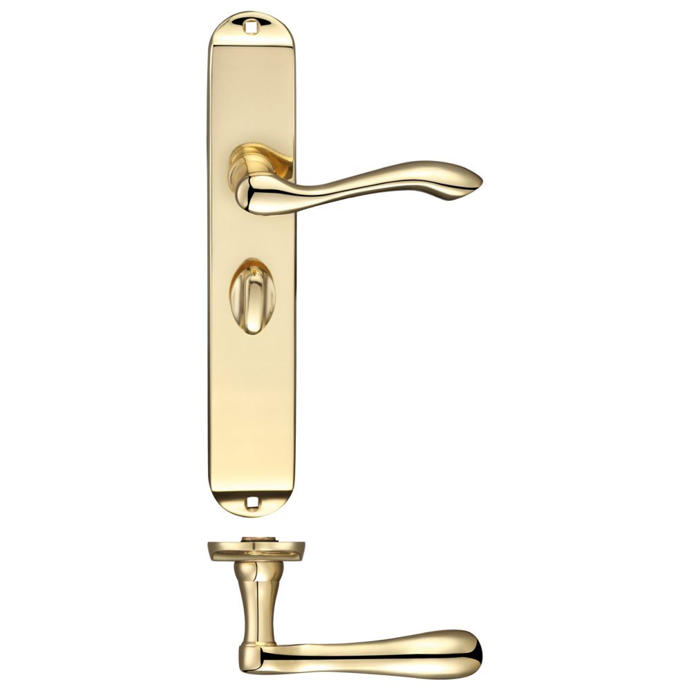 High quality image of the Fulton & Bray - Arundel Lever Bathroom (57mm c/c) Furniture - Long Plate 245 x 42mm - Polished Brass | Sku. fb033 | available to order from Trade Door Handles.