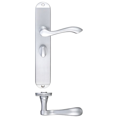High quality image of the Fulton & Bray - Arundel Lever Bathroom (57mm c/c) Furniture - Long Plate 245 x 42mm - Satin Chrome | Sku. fb033sc | available to order from Trade Door Handles.