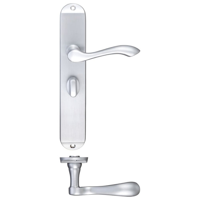 High quality image of the Fulton & Bray - Arundel Lever Bathroom (57mm c/c) Furniture - Long Plate 245 x 42mm - Satin Chrome | Sku. fb033sc | available to order from Trade Door Handles.