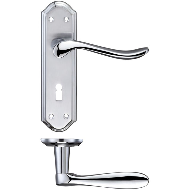 High quality image of the Fulton & Bray - Lincoln Lever Lock (57mm c/c) Furniture 180 x 48mm - Satin Chrome/Polished Chrome | Sku. fb041sccp | available to order from Trade Door Handles.