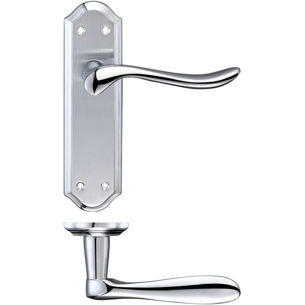 High quality image of the Fulton & Bray - Lincoln Lever Latch Furniture 180 x 48mm - Satin Chrome/Polished Chrome | Sku. fb042sccp | available to order from Trade Door Handles.