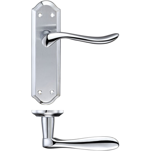 High quality image of the Fulton & Bray - Lincoln Lever Latch Furniture 180 x 48mm - Satin Chrome/Polished Chrome | Sku. fb042sccp | available to order from Trade Door Handles.
