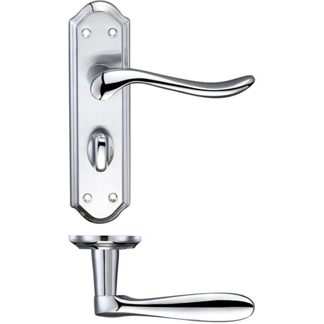 High quality image of the Fulton & Bray - Lincoln Lever Bathroom (57mm c/c) Furniture 180 x 48mm - Satin Chrome/Polished Chrome | Sku. fb043sccp | available to order from Trade Door Handles.