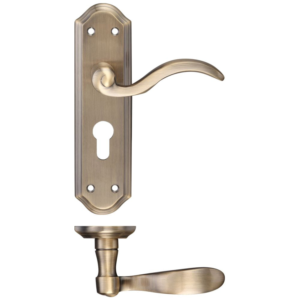 High quality image of the Fulton & Bray - Winchester Lever Euro Lock (47.5mm c/c) Furniture 180 x 48mm - Florentine Bronze | Sku. fb051epfb | available to order from Trade Door Handles.