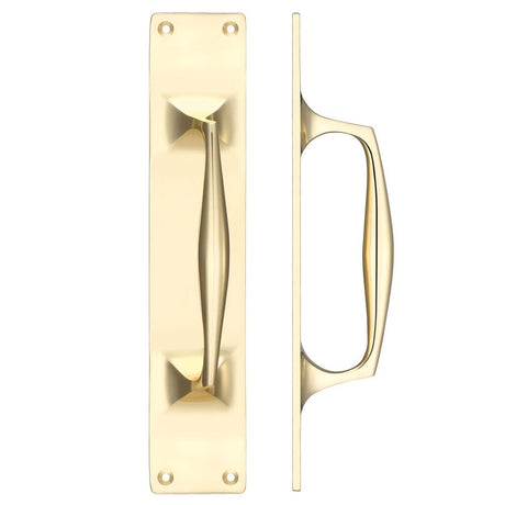 High quality image of the Fulton & Bray - Cast Brass Pull Handle with Backplate - 300 x 60mm - Polished Brass | Sku. fb112a | available to order from Trade Door Handles.