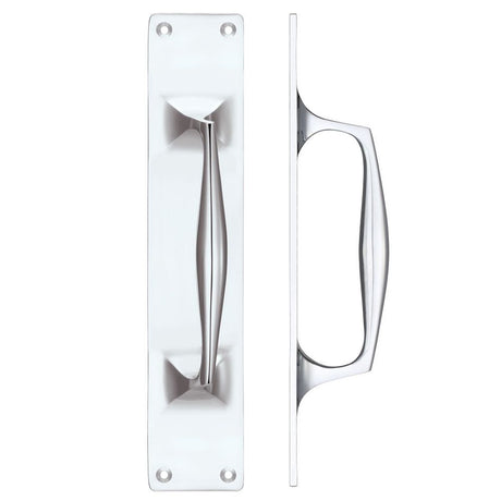 High quality image of the Fulton & Bray - Cast Brass Pull Handle with Backplate - 300 x 60mm - Polished Chrome | Sku. fb112acp | available to order from Trade Door Handles.