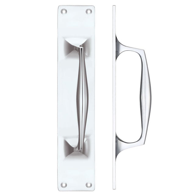 High quality image of the Fulton & Bray - Cast Brass Pull Handle with Backplate - 300 x 60mm - Polished Chrome | Sku. fb112acp | available to order from Trade Door Handles.