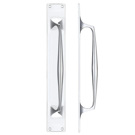 High quality image of the Fulton & Bray - Cast Brass Pull Handle with Backplate - 425 x 60mm - Polished Chrome | Sku. fb112bcp | available to order from Trade Door Handles.