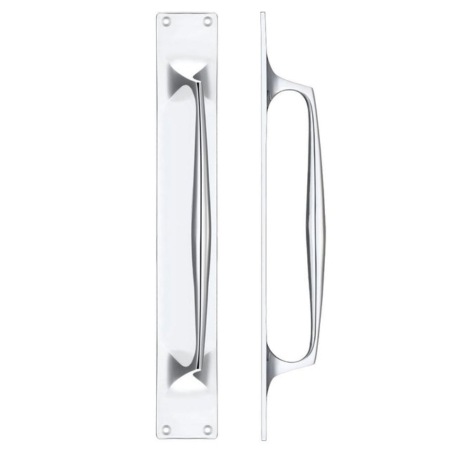 High quality image of the Fulton & Bray - Cast Brass Pull Handle with Backplate - 425 x 60mm - Polished Chrome | Sku. fb112bcp | available to order from Trade Door Handles.