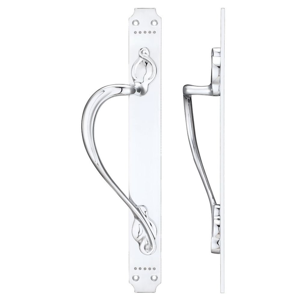 High quality image of the Fulton & Bray - Cast Brass Pull Handle with Art Nouveau Backplate - Left Handed - 377 x 42mm - Polished Chrome | Sku. fb114lcp | available to order from Trade Door Handles.