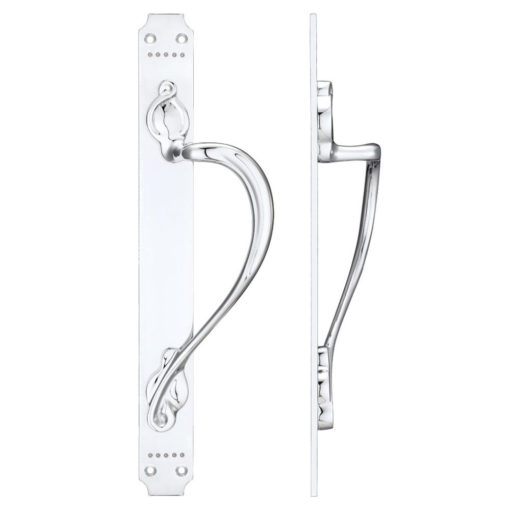 High quality image of the Fulton & Bray - Cast Brass Pull Handle with Art Nouveau Backplate - Right Handed - 377 x 42mm - Polished Chrome | Sku. fb114rcp | available to order from Trade Door Handles.