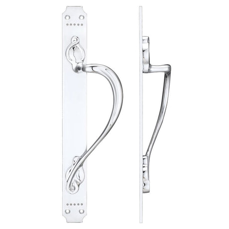 High quality image of the Fulton & Bray - Cast Brass Pull Handle with Art Nouveau Backplate - Right Handed - 377 x 42mm - Polished Chrome | Sku. fb114rcp | available to order from Trade Door Handles.