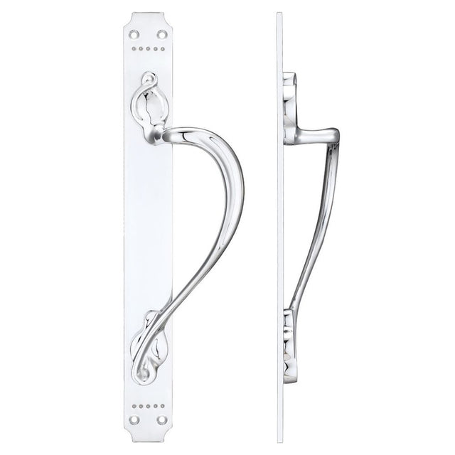 High quality image of the Fulton & Bray - Cast Brass Pull Handle with Art Nouveau Backplate - Right Handed - 377 x 42mm - Polished Chrome | Sku. fb114rcp | available to order from Trade Door Handles.