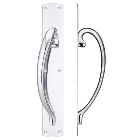 High quality image of the Fulton & Bray - Cast Brass Large Pull Handle with Backplate - Left Handed - 457 x 76mm - Polished Chrome | Sku. fb118lcp | available to order from Trade Door Handles.