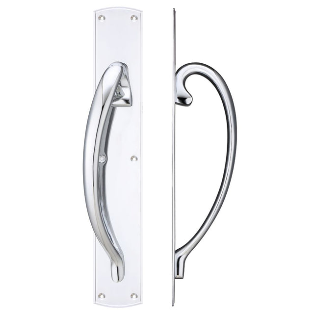High quality image of the Fulton & Bray - Cast Brass Large Pull Handle with Backplate - Left Handed - 457 x 76mm - Polished Chrome | Sku. fb118lcp | available to order from Trade Door Handles.