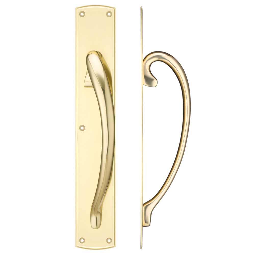 High quality image of the Fulton & Bray - Cast Brass Large Pull Handle with Backplate - Right Handed - 457 x 76mm - Polished Brass | Sku. fb118r | available to order from Trade Door Handles.