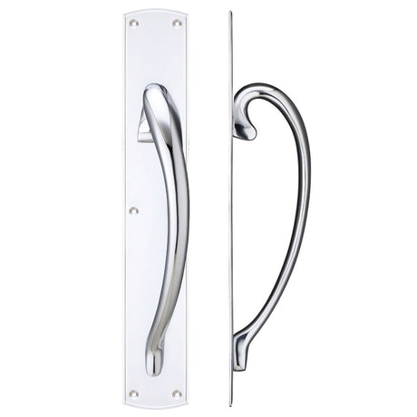 High quality image of the Fulton & Bray - Cast Brass Large Pull Handle with Backplate - Right Handed - 457 x 76mm - Polished Chrome | Sku. fb118rcp | available to order from Trade Door Handles.