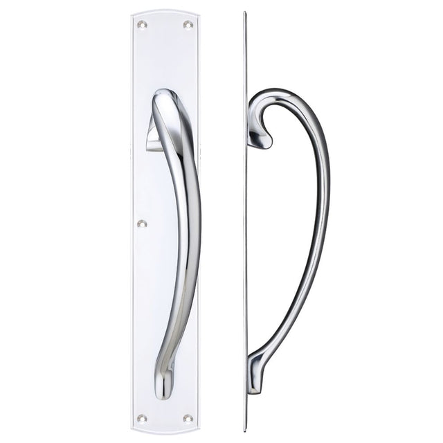 High quality image of the Fulton & Bray - Cast Brass Large Pull Handle with Backplate - Right Handed - 457 x 76mm - Polished Chrome | Sku. fb118rcp | available to order from Trade Door Handles.