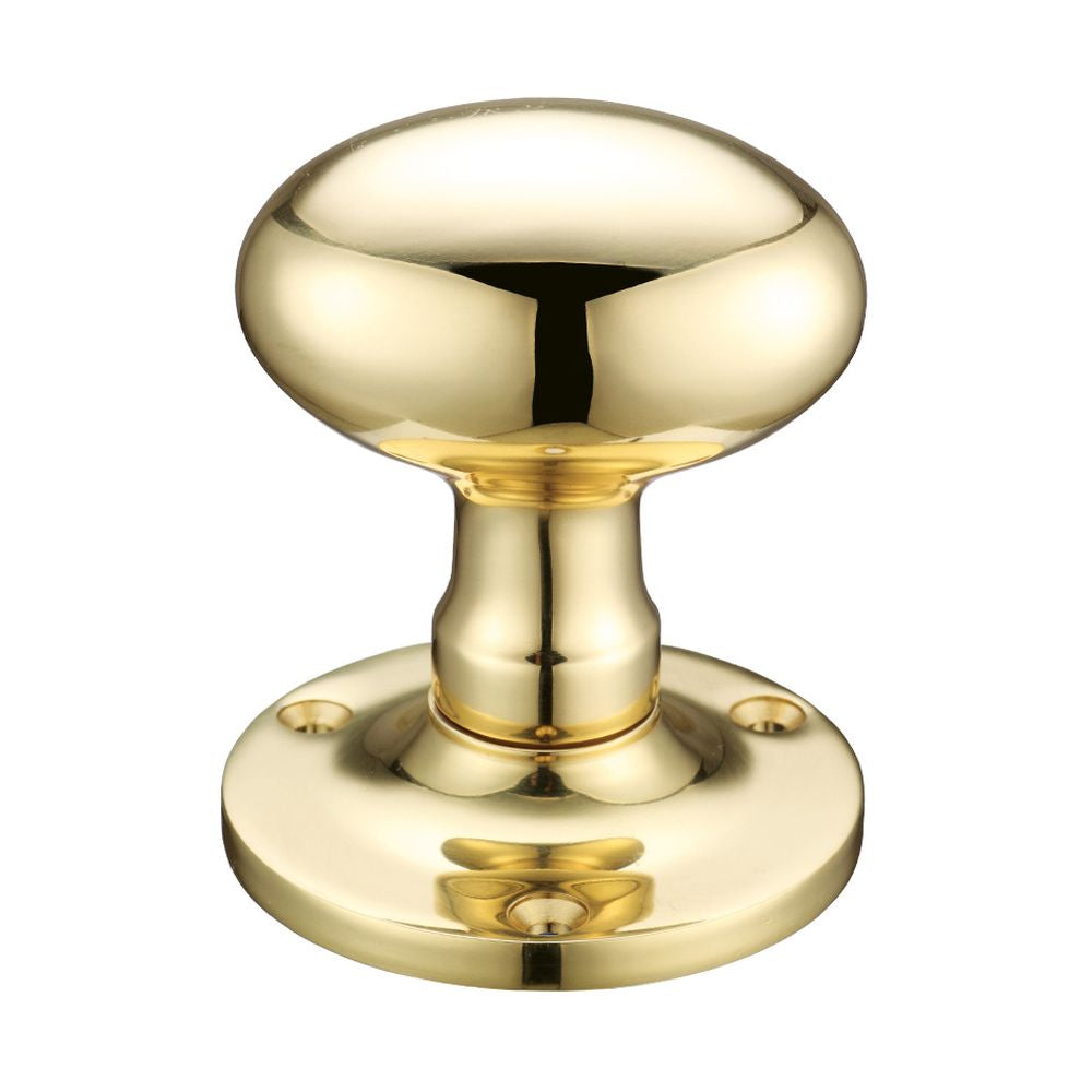 High quality image of the Fulton & Bray - Oval Mortice Knob Furniture 62.5mm Rose dia. - Polished Brass | Sku. fb200 | available to order from Trade Door Handles.