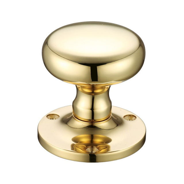 High quality image of the Fulton & Bray - Mushroom Mortice Knob Furniture 62.5mm Rose dia. - Polished Brass | Sku. fb201 | available to order from Trade Door Handles.