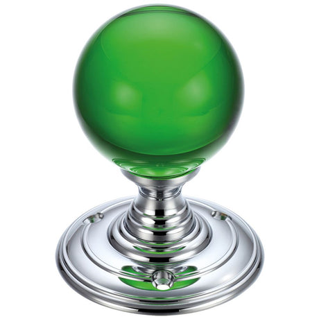 High quality image of the Fulton & Bray - Glass Ball Mortice Knob - Plain Green 55mm - Polished Chrome | Sku. fb300cpg | available to order from Trade Door Handles.