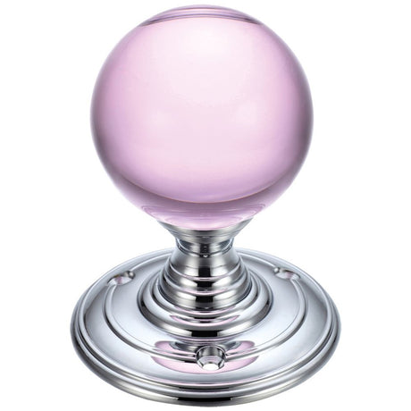 High quality image of the Fulton & Bray - Glass Ball Mortice Knob - Plain Pink 55mm - Polished Chrome | Sku. fb300cpp | available to order from Trade Door Handles.