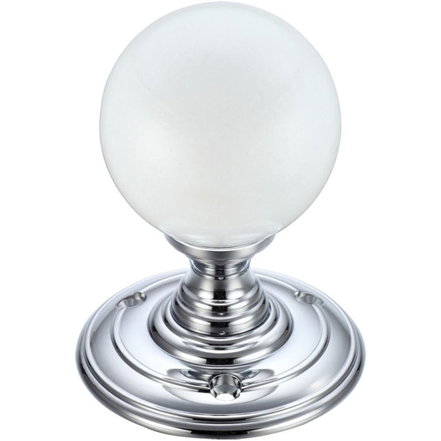 High quality image of the Fulton & Bray - Glass Ball Mortice Knob - Frosted 55mm - Polished Chrome | Sku. fb302cp | available to order from Trade Door Handles.